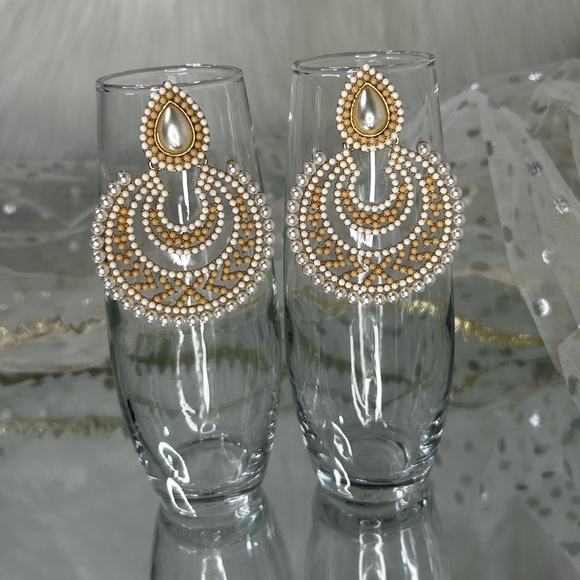 White Pearls Hoop Earrings ( Chand Bali ) - Picture 7 of 7